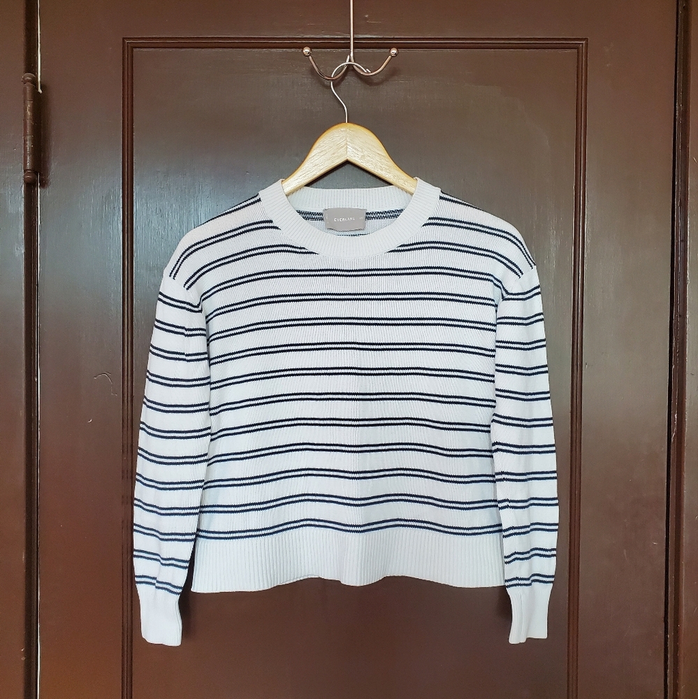 Everlane Cotton Long Sleeve Crew - Navy Stripe